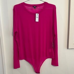 Express Vibrant Mesh Pink Long Sleeve Bodysuit